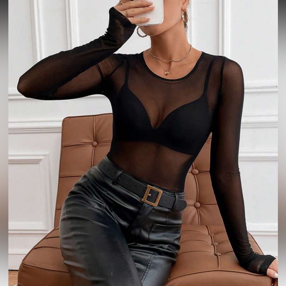 SHEIN | Sheer Long Sleeve Top (Tall)